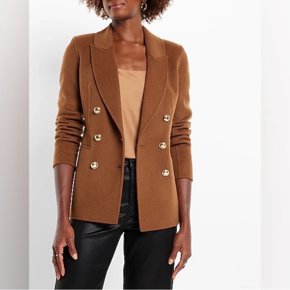 Express Jackets & Blazers - Express Hand Sewn Wool Blend Double Breasted Novelty Button Brown Blazer Jacket